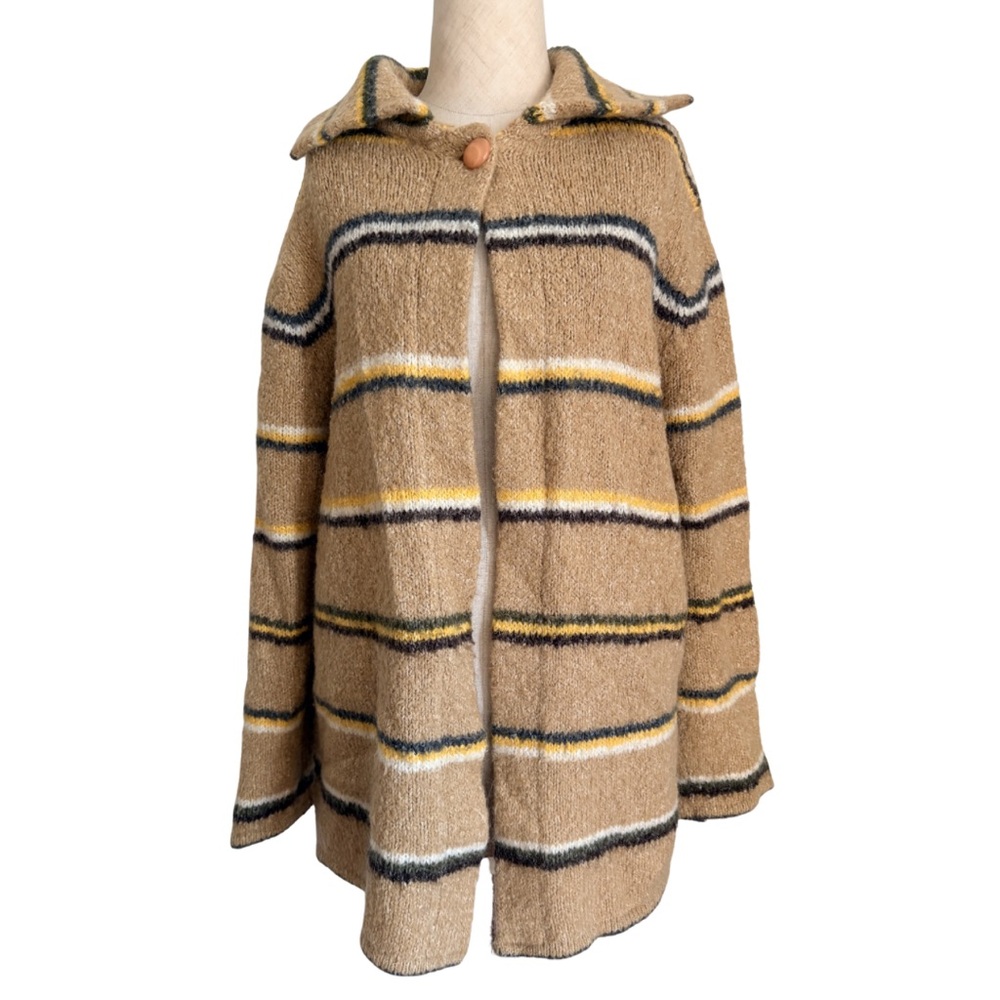 Vintage Karen Scott Mohair Sweater Blend M Brown Stripe Long Y2K Open Cardigan